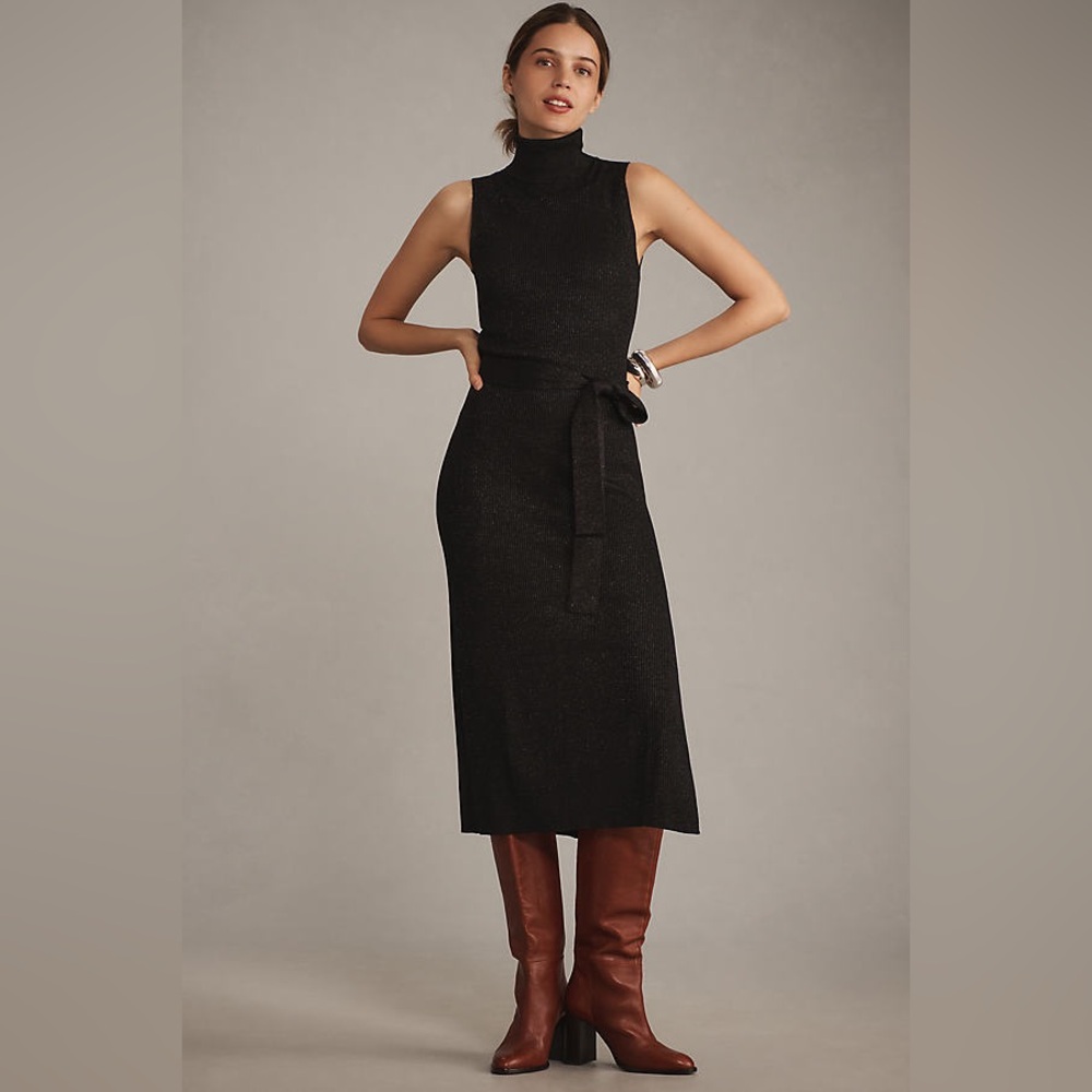 Paige Zoelle Glitter Knit Midi Dress Size Medium Black‎ Sparkle NWOT Turtleneck